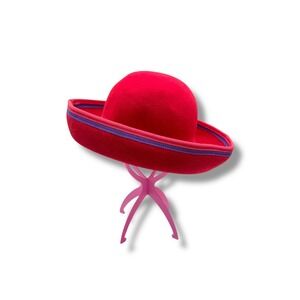 Georgi Vintage Wool Felt Hat Women's Red Upturned Brim Purple Trim USA NEW